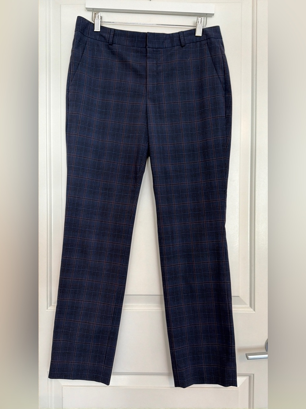 Banana Republic Ryan Business Casual Pants 8 Blue Plaid Stretch